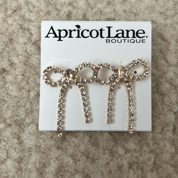 Rhinestones & Gold Beautiful Bow Earrings - Picture 2 of 3